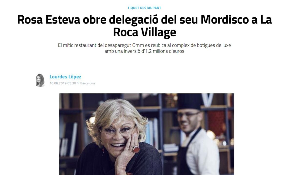 Recorte de prensa: Rosa Esteva obre delegació del seu Mordisco a La Roca Village